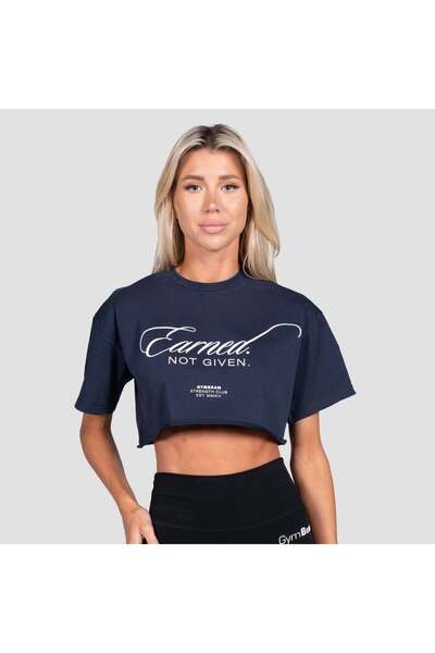 GymBeam Tricou crop Earned de damă, Midnight, S