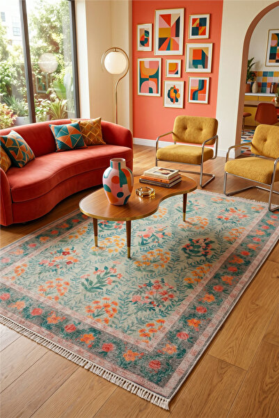 Çağ Halı Yeşil Zamanın İzi Modern Vintage Sisal Halı