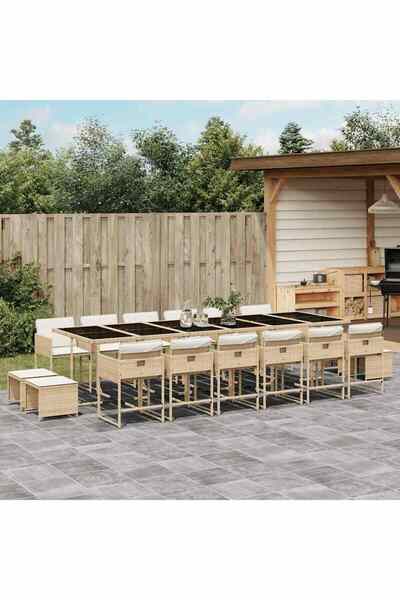 vidaxl Set mobilier de gradina cu perne, 17 piese, bej, poliratan