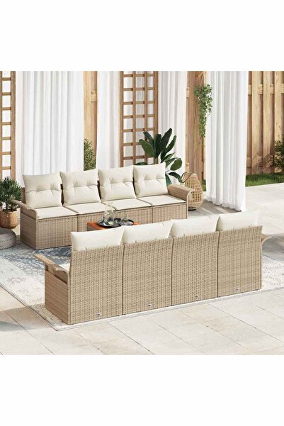 vidaxl Set de canapele pentru gradina cu perna 9 pcs Bej poliratan