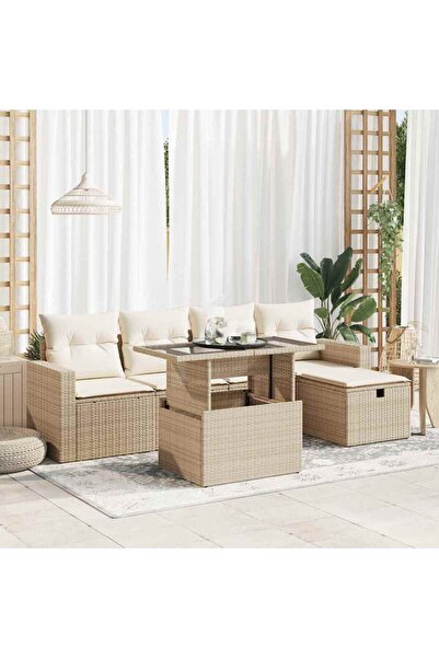 vidaxl Set canapele de gradina cu perne, 6 piese, bej, poliratan