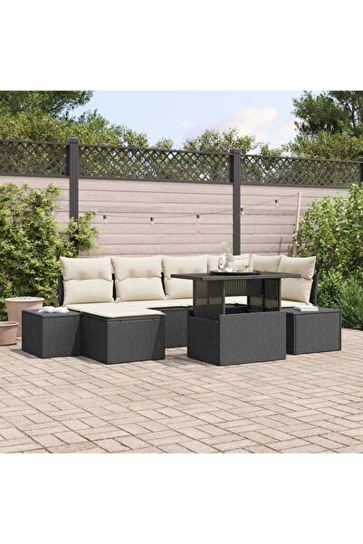 vidaxl Set de canapele pentru gradina 7 pcs Negru Rattan poli