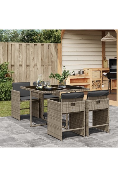 vidaxl Set mobilier de gradina cu perne, 5 piese, gri, poliratan