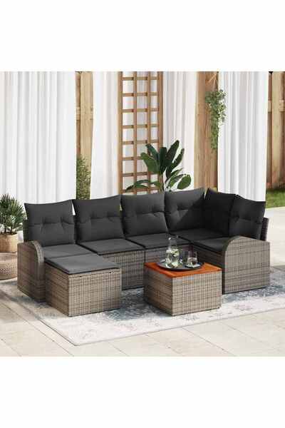 vidaxl Set de canapele pentru gradina cu perna 7 pcs Gri poliratan