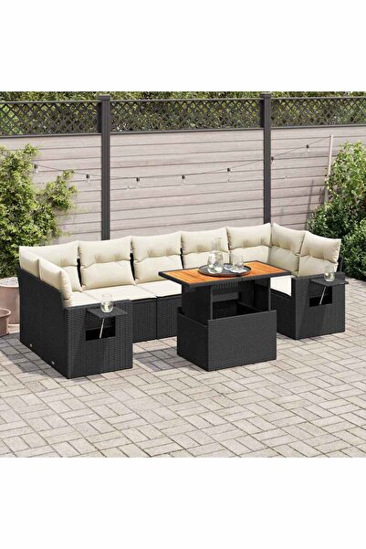 vidaxl Set mobilier de gradina cu perne, 8 piese, negru, poliratan