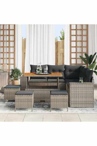 vidaxl Set de canapele pentru gradina cu perna 9 pcs Gri poliratan