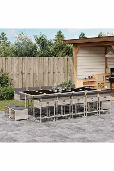 vidaxl Set mobilier de gradina cu perne 15 piese gri deschis poliratan