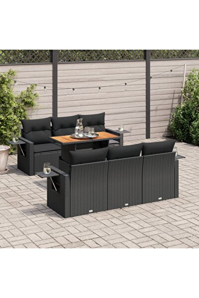 vidaxl Set canapele de gradina cu perne, 7 piese, negru, poliratan