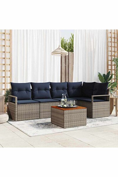 vidaxl Set de canapele pentru gradina cu perna 6 pcs Gri poliratan