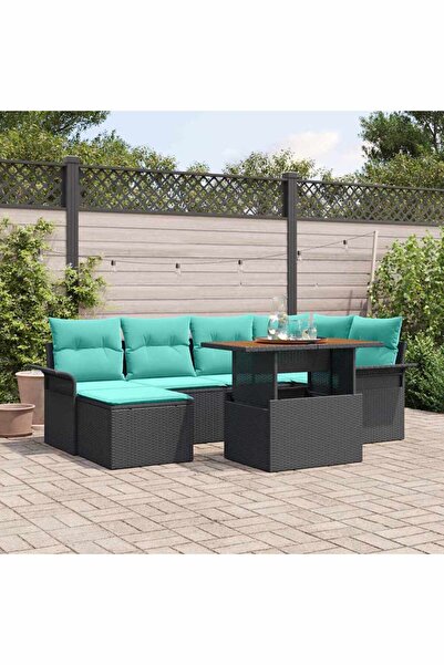 vidaxl Garden Sofa Set 7 pcs Black Poly Rattan