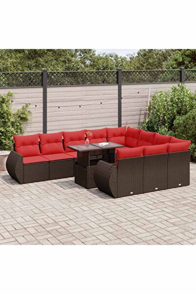 vidaxl Set canapele de gradina cu perne, 11 piese, maro, poliratan