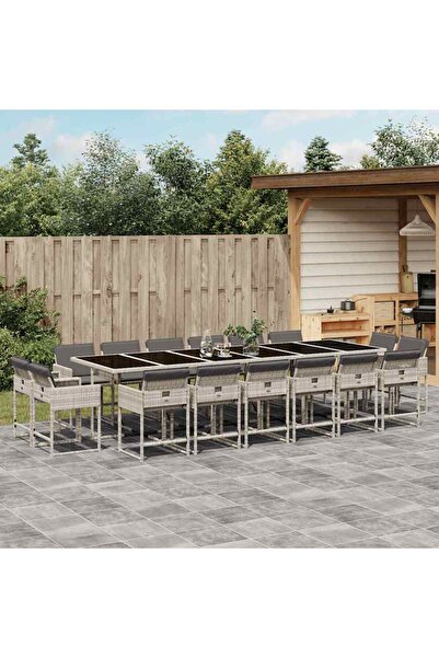 vidaxl Set mobilier de gradina cu perne 17 piese gri deschis poliratan