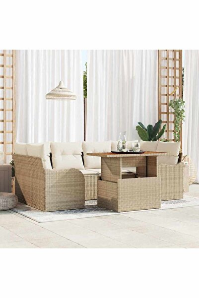 vidaxl Set de canapele pentru gradina 7 pcs Bej Rattan poli