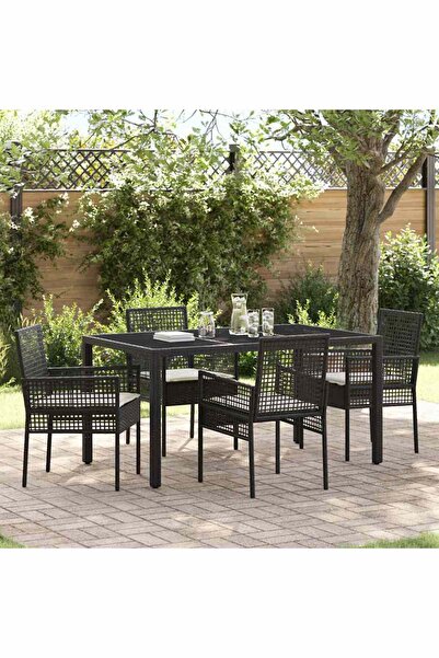 vidaxl Set de masa pentru gradina 5 pcs Negru poliratan