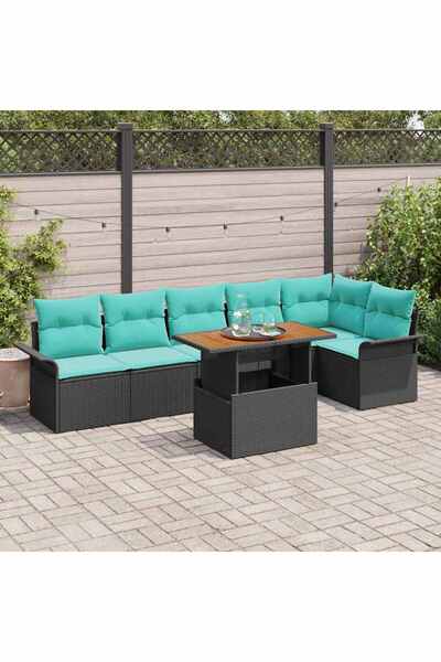 vidaxl Set de canapele pentru gradina 7 pcs Negru Rattan poli