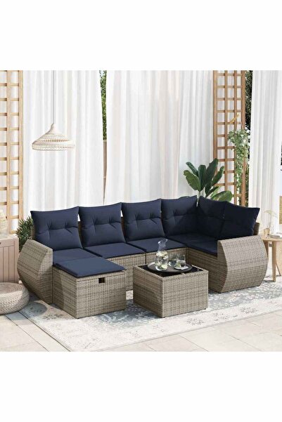 vidaxl Set canapele de gradina, 7 piese, cu perne, gri, poliratan