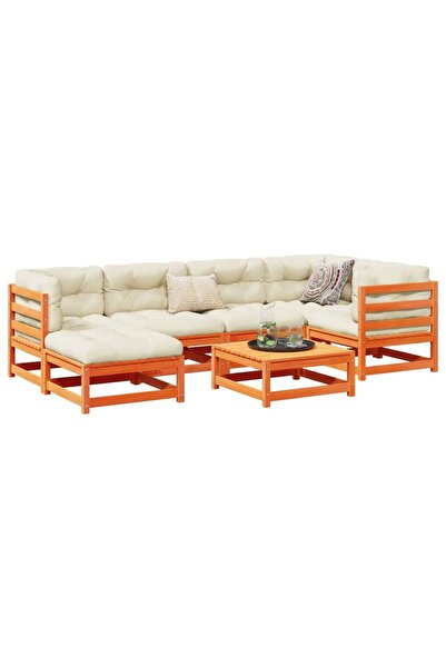 vidaxl Set canapele gradina cu perne, 7 piese, maro, lemn masiv de pin