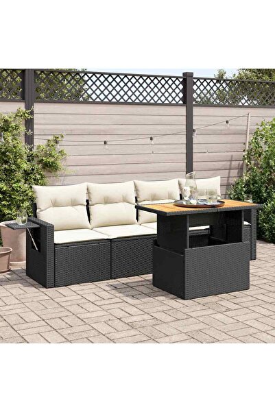 vidaxl Set mobilier de gradina cu perne, 5 piese, negru, poliratan