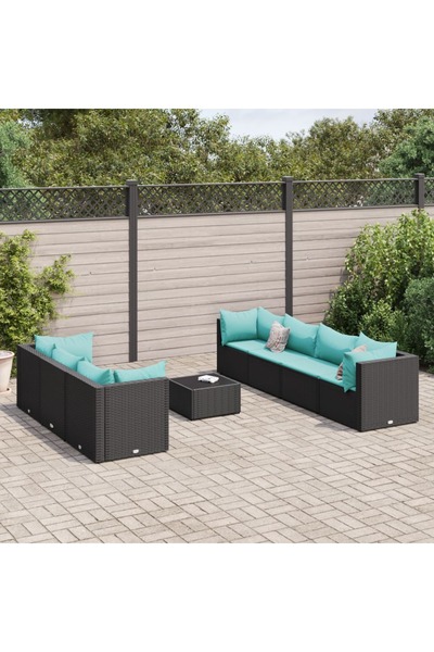 vidaxl Set mobilier de gradina cu perne, 8 piese, negru, poliratan