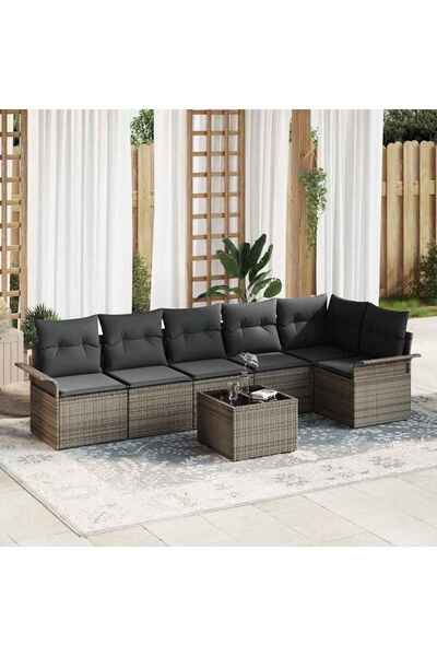 vidaxl Set de canapele pentru gradina cu perna 7 pcs Gri Rattan poli
