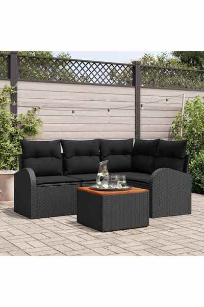 vidaxl Set de canapele pentru gradina 5 pcs Negru poliratan