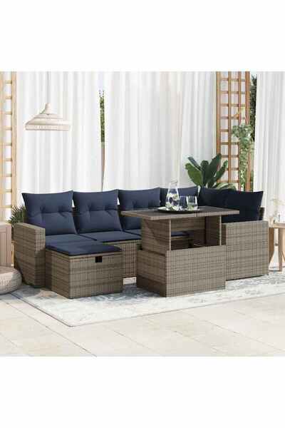 vidaxl Set canapele de gradina cu perne, 7 piese, gri, poliratan