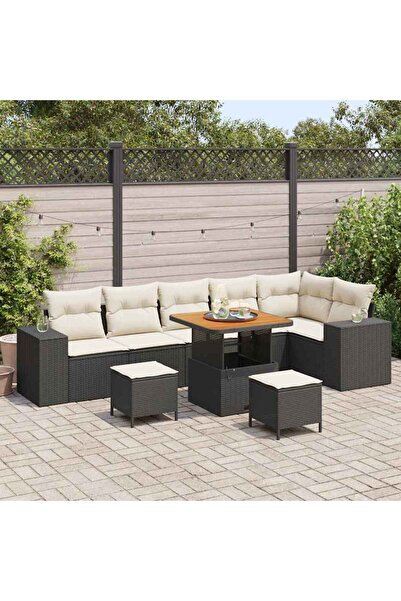 vidaxl Set de canapele pentru gradina cu perna 9 pcs Negru poliratan