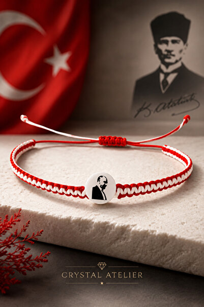 Crystal Atelier Ataturk Red and White Macrame Bracelet Adjustable Unisex Gift