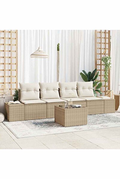 vidaxl Set de canapele pentru gradina 5 pcs Bej È™i crem poliratan