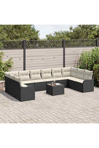 vidaxl Set de canapele pentru gradina 11 pcs Negru È™i Alb poliratan