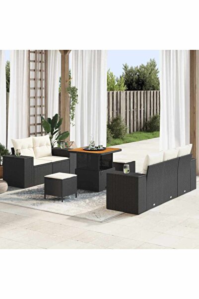 vidaxl Set de canapele pentru gradina 8 pcs Negru poliratan