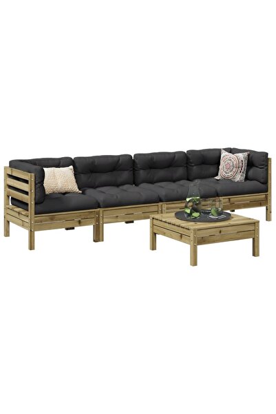 vidaxl Set mobilier de gradina cu perne, 5 piese, lemn de pin tratat