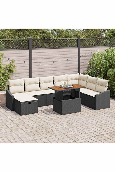 vidaxl Set de canapele pentru gradina cu perna 9 pcs Negru poliratan