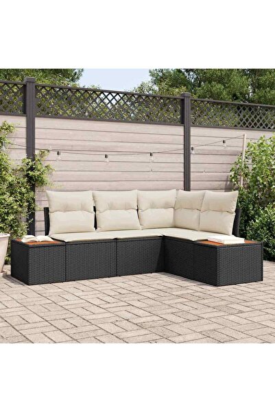vidaxl Set de canapele pentru gradina cu perna 5 pcs Negru Rattan poli