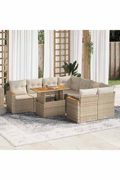 vidaxl Set canapele gradina cu perne 9 piese bej poliratan/lemn acacia