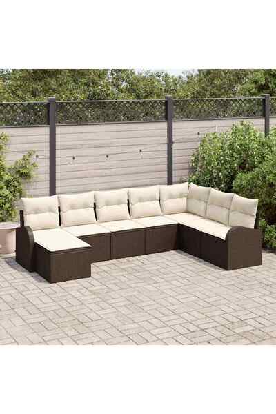 vidaxl Set de canapele pentru gradina cu perna 8 pcs Maro Rattan poli
