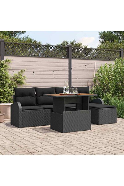 vidaxl Set de canapele pentru gradina 6 pcs Negru Rattan poli