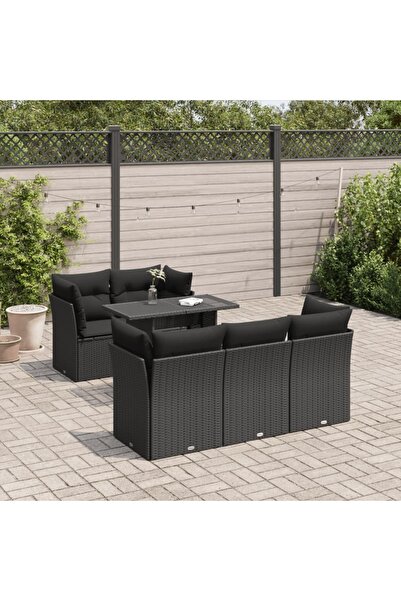 vidaxl Set mobilier de gradina cu perne, 6 piese, negru, poliratan