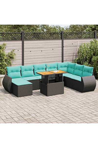 vidaxl Set mobilier de gradina cu perne, 9 piese, negru, poliratan