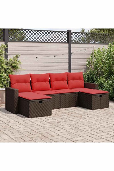 vidaxl Set canapele de gradina cu perne, 6 piese, maro, poliratan