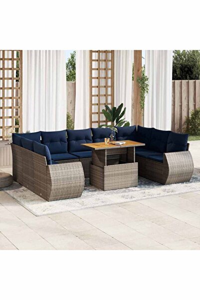 vidaxl Set mobilier de gradina cu perne, 10 piese, gri, poliratan