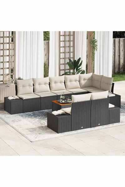 vidaxl Set de canapele pentru gradina cu depozitare 9 pcs Negru È™i alb