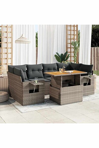 vidaxl Set canapele de gradina, 7 piese, cu perne, gri, poliratan