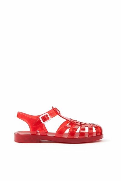SHOEBELLAS Cras Şeffaf Kırmızı Kemer Detay Kadın Sandalet