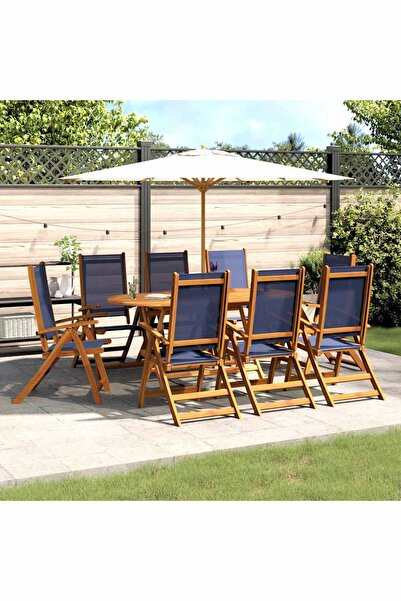vidaxl Set mobilier de gradina, 9 piese, lemn masiv acacia/textilena