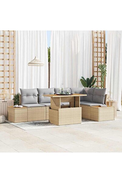 vidaxl Set de canapele pentru gradina 6 pcs Bej Rattan poli