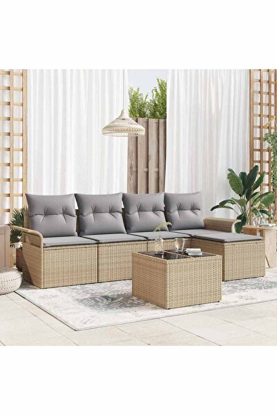 vidaxl Canapea de exterior cu perna 6 pcs Bej poliratan