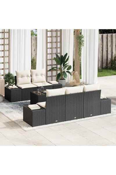 vidaxl Set de canapele pentru gradina 6 pcs Negru È™i Crem poliratan