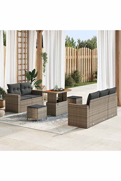 vidaxl Set de canapele pentru gradina cu perna 8 pcs Gri poliratan