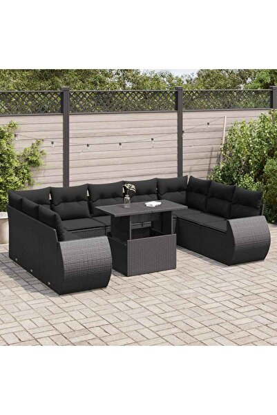 vidaxl Set canapele de gradina cu perne, 10 piese, negru, poliratan